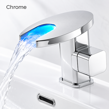 Waterfall LED Basin Faucet with Colour-Changing Temperature Display