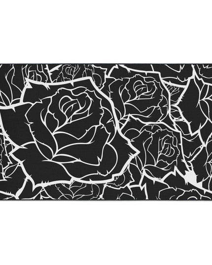 Customizable Elegant Black and White Floral Non-Slip Mat