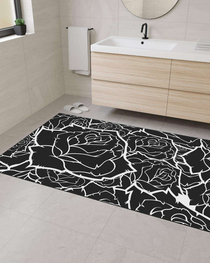 Customizable Elegant Black and White Floral Non-Slip Mat