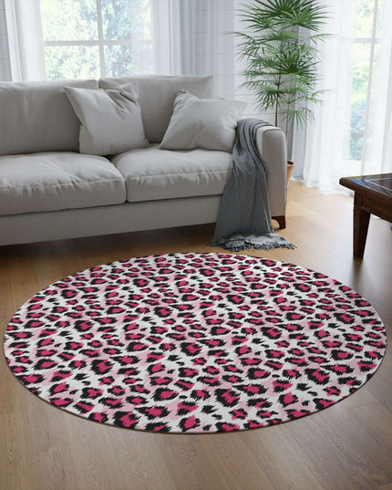 Chic Pink Leopard Chenille Round Rug - 60x60 Inch by Maison d'Elite
