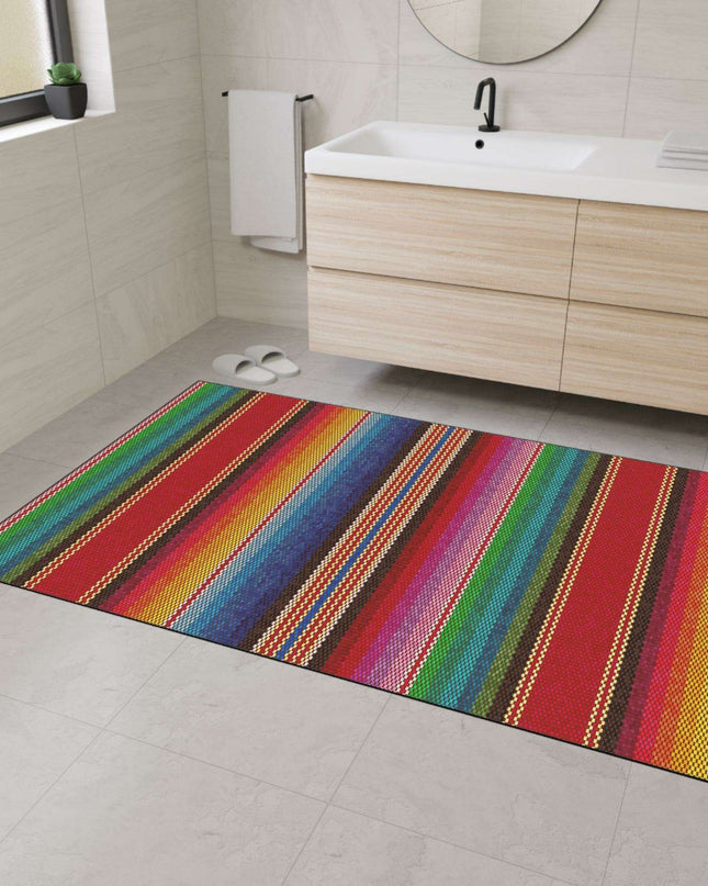 Elegant Vintage Luxe Ethnic Floor Mat with Chic Black Trim