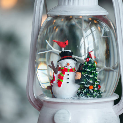 Room and Decor LED Snowman & Tree Water Lantern with Timer, White