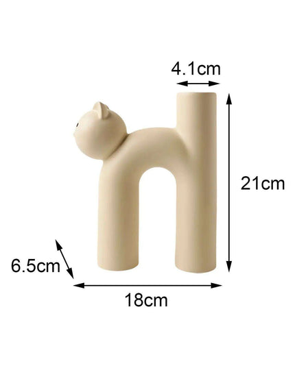 Whimsical Nordic Cat-Shaped Matte Ceramic Vase - Charming Home and Office Decor