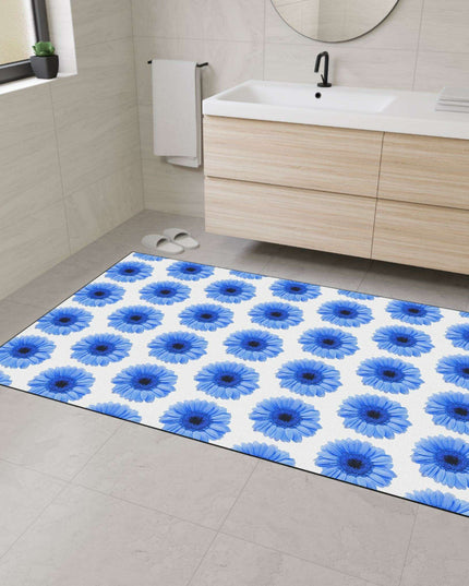 Elegant Blue Daisy Anti-Skid Luxe Area Rug