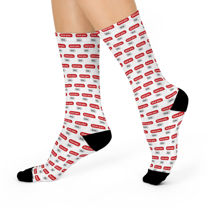 Valentine LOVE Print Crew Socks - Chic Black Accent Design & Luxe Comfort