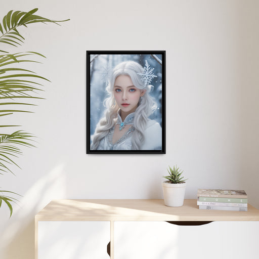 Elegant Snow White Matte Canvas Print Set in Black Pinewood Frame - Maison d'Elite