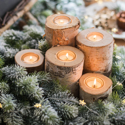 Birch Wood Candle Holder — Rustic Candlestick for Home Decor and Weddings