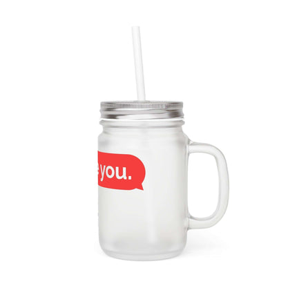 Customizable Frosted Glass Mason Jar Mug Set - 16oz LOVE Design for Unique Beverage Experience