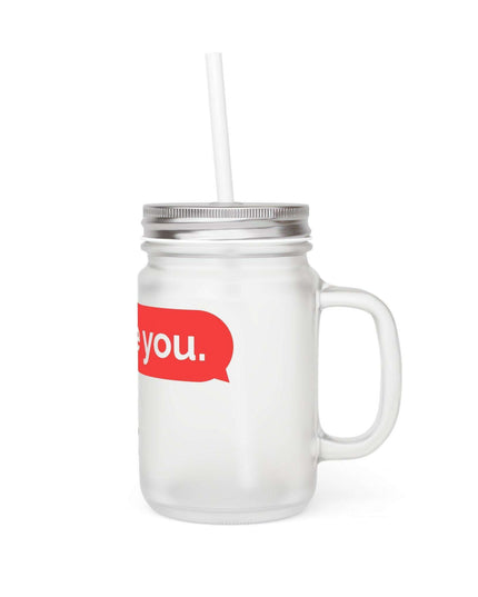 Customizable Frosted Glass Mason Jar Mug Set - 16oz LOVE Design for Unique Beverage Experience