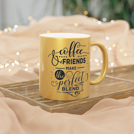 Coffee and Friends Festive Metallic Mug (Silver / Gold)