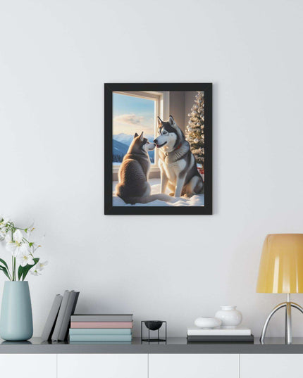 Sustainable Holiday Husky Vertical Wall Art Print