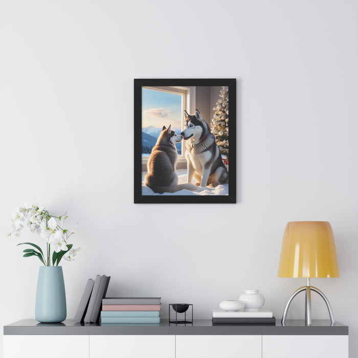 Holiday Husky Vertical Framed Poster for Sustainable Home Decor
