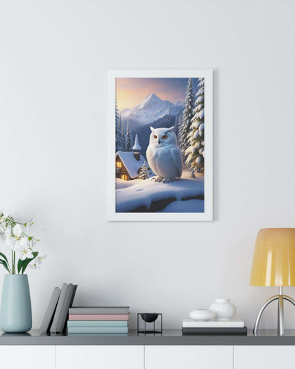 Sustainable Winter Owl Framed Wall Art: Elegant Eco-Friendly Decor for Your Home