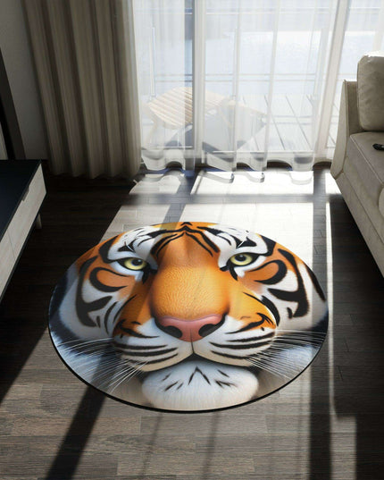 Colorful Chenille Round Rug with Vibrant Tiger Design - 60x60 Inch by Maison d'Elite