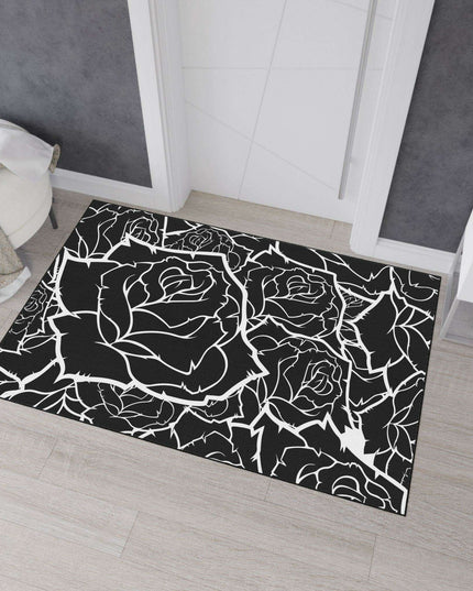 Customizable Elegant Black and White Floral Non-Slip Mat