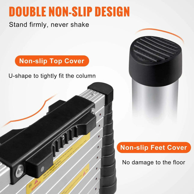 12.5 FT Heavy-Duty Aluminum Telescopic Ladder - Lightweight, Secure & Portable for Home and RV Use, 375 LBS Capacity..