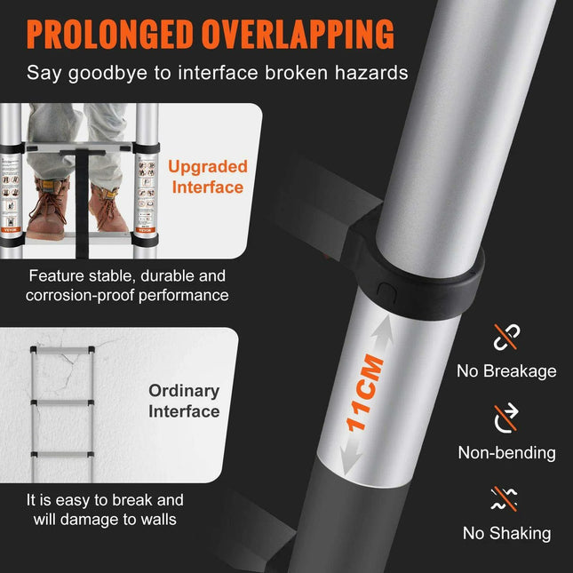 12.5 FT Heavy-Duty Aluminum Telescopic Ladder - Lightweight, Secure & Portable for Home and RV Use, 375 LBS Capacity..