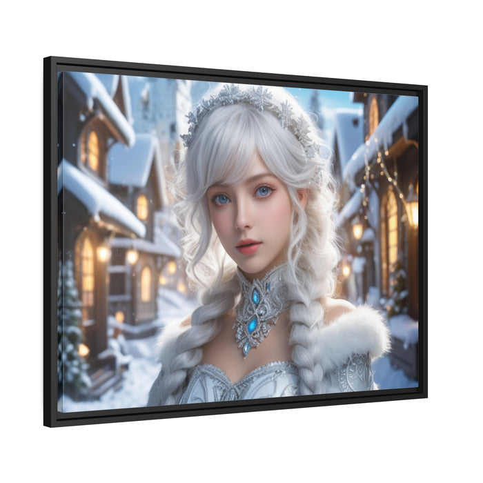 Snow White Girl Christmas Gaming Elegance Canvas Print - Sustainable Black Frame