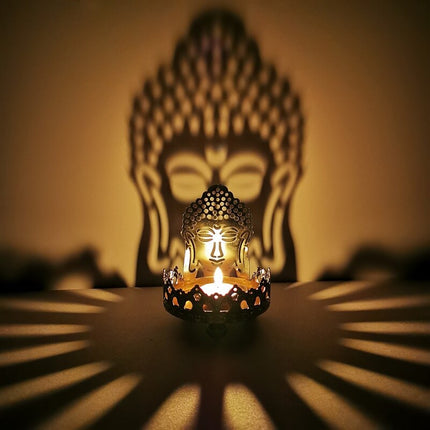 Buddha Candlestick Oil Lamp Sitting On Lotus Hollow Iron Candle Holder