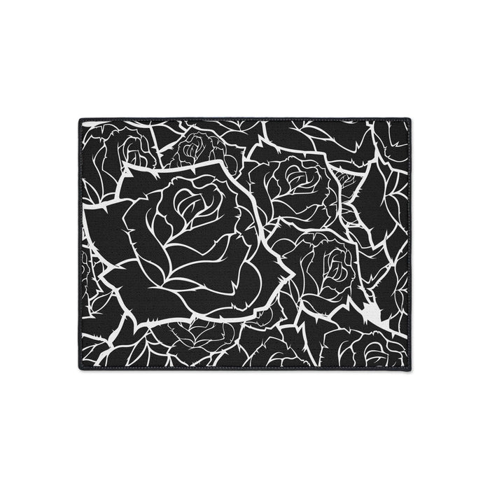 Elegant Black and White Roses Personalized Anti-Skid Mat