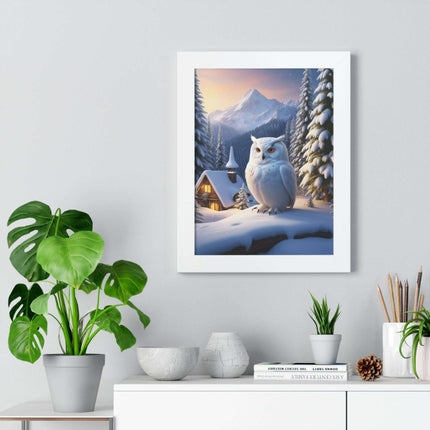 Sustainable Winter Owl Framed Wall Art: Elegant Eco-Friendly Decor for Your Home