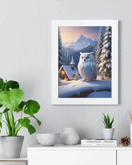 Sustainable Winter Owl Framed Wall Art: Elegant Eco-Friendly Decor for Your Home