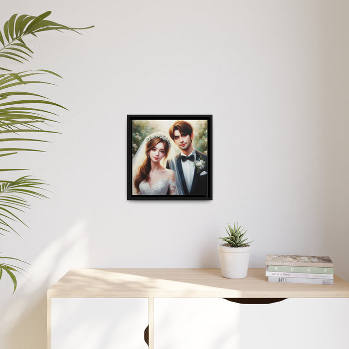 Elegant Love Birds Matte Canvas Wall Art with Black Pinewood Frame - Sustainable Choice