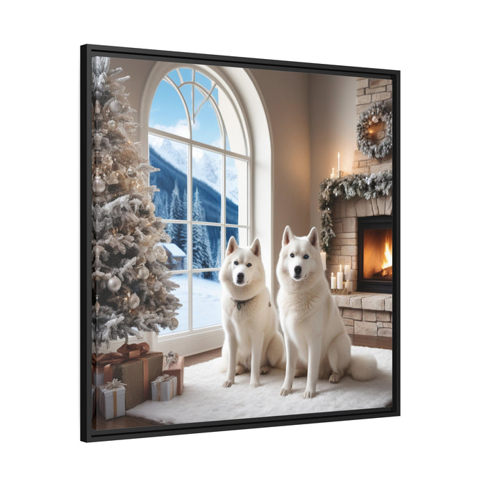 Sleek White Husky Canvas Print Set with Black Pinewood Frame