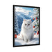 Elegant Snow White Cat Christmas Canvas Print in Sleek Black Pinewood Frame