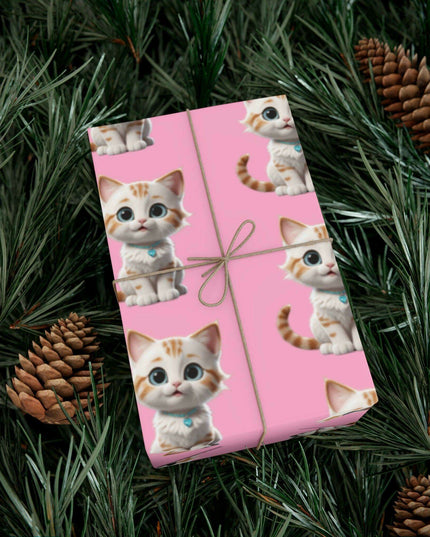 Sustainable Chic Cat-Themed Holiday Gift Wrap Set - Elegant Matte & Satin Choices