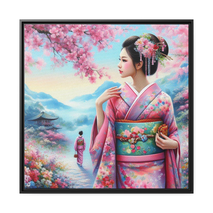 Elegant Kimono Lady Wall Art in Black Pinewood Frame - Sustainable Home Decor Collection