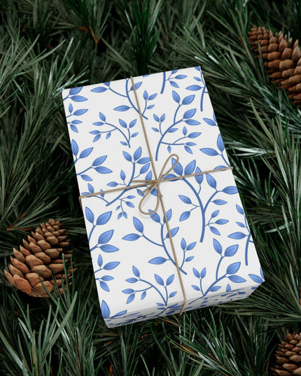 Chic Customizable Blue Floral Gift Wrap Paper Set: Premium Eco-Friendly Matte and Satin Finishes with Multiple Size Choices