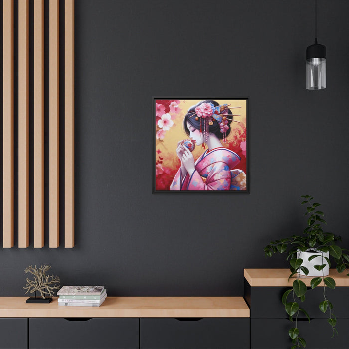 Sustainable Japanese Beauty: Vibrant Canvas Art in Black Pinewood Frame