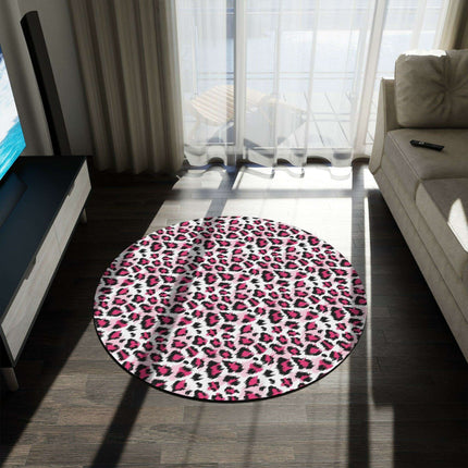 Chic Pink Leopard Chenille Round Rug - 60x60 Inch by Maison d'Elite