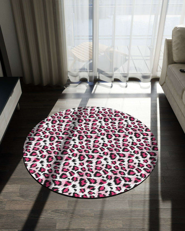 Chic Pink Leopard Chenille Round Rug - 60x60 Inch by Maison d'Elite