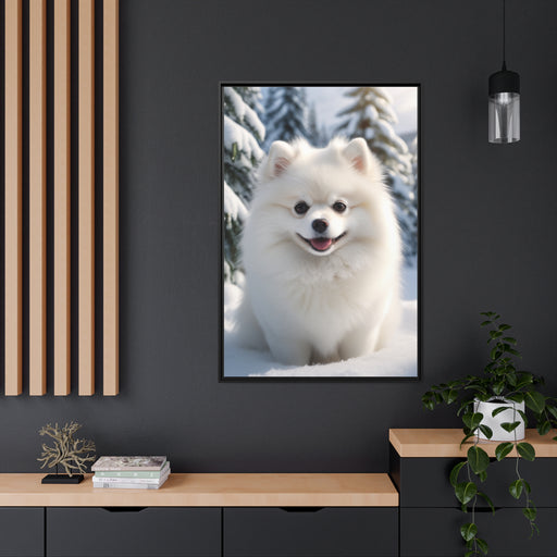 White Puppy Christmas Matte Canvas - Black Pinewood Frame Printify