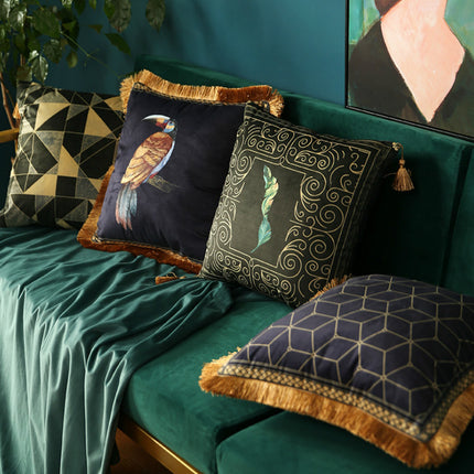 Rainforest Geometric Print Velvet Cushion Cover