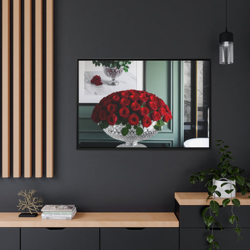 Crystal Vase of Roses - Matte Canvas - Black Pinewood Frame Printify