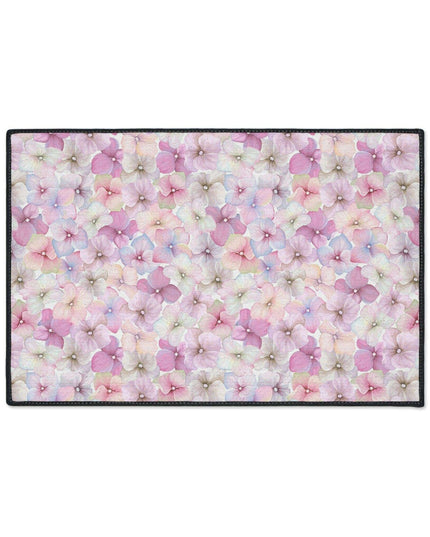 Chic Customizable Blue Daisy Floor Mat with Elegant Black Edging