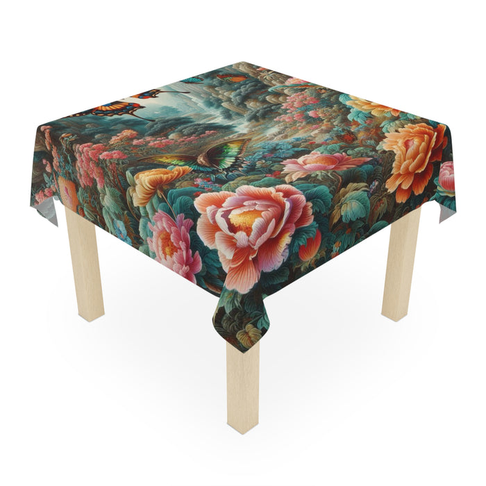 Elegant Floral Square Tablecloth | Vibrant Flower Garden Design
