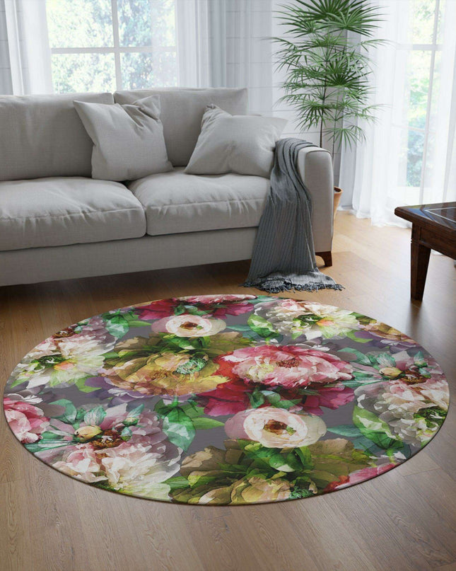 Vibrant Chenille Round Rug - Colorful Graphics & Luxe Comfort