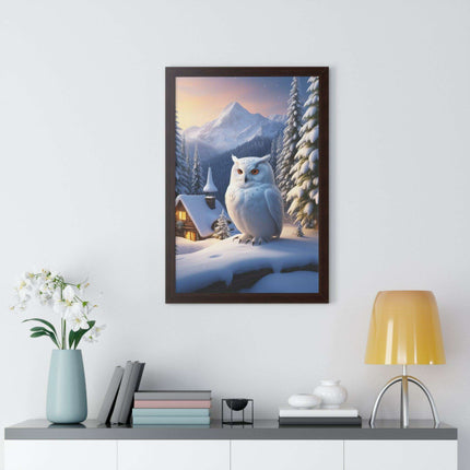Sustainable Winter Owl Framed Wall Art: Elegant Eco-Friendly Decor for Your Home