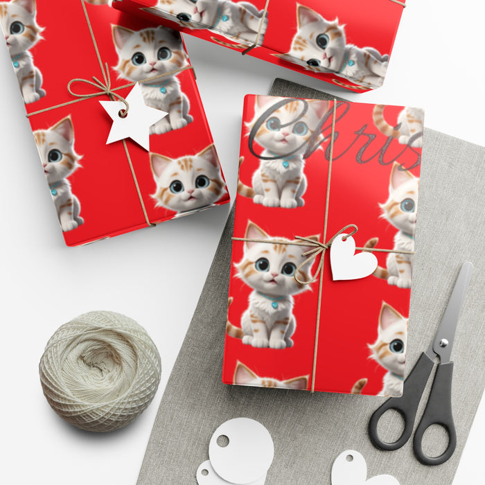Cute Meow Cat Christmas -  Exquisite USA-Made Gift Wrap Paper: Matte & Satin Finishes | Eco-Friendly, Three Sizes