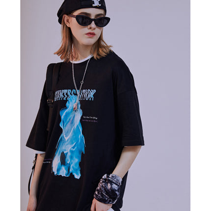 Peekaboo Studio Dark Ghost Print Loose Top - Lightweight & Stylish