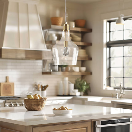 Room & Decor Bell Shaped Glass Pendant Light - Gold Finish, 13" Diamet