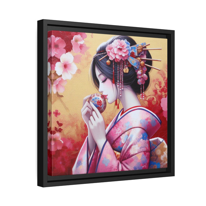 Sustainable Japanese Beauty: Vibrant Canvas Art in Black Pinewood Frame