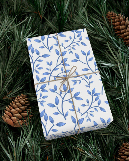 Chic Customizable Blue Floral Gift Wrap Paper Set: Premium Eco-Friendly Matte and Satin Finishes with Multiple Size Choices