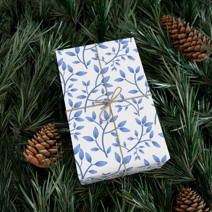 B;ue floral -  Exquisite USA-Made Gift Wrap Paper: Matte & Satin Finishes | Eco-Friendly, Three Sizes