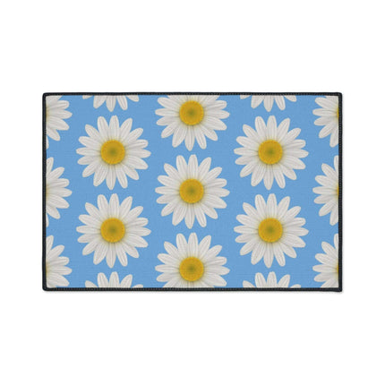 Chic Blue Daisy Area Rug with Elegant Black Border - Luxury Floor Mat by Maison d'Elite