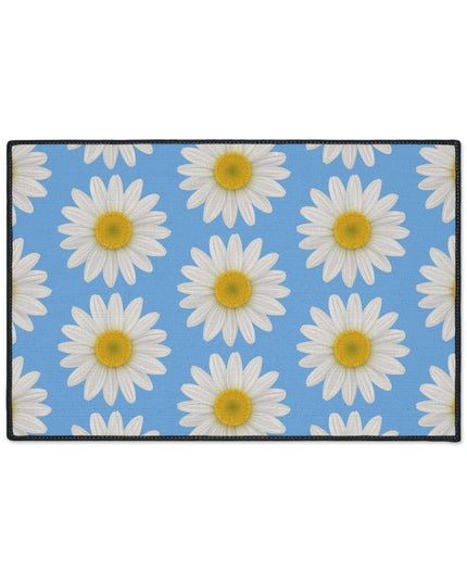 Chic Blue Daisy Area Rug with Elegant Black Border - Luxury Floor Mat by Maison d'Elite